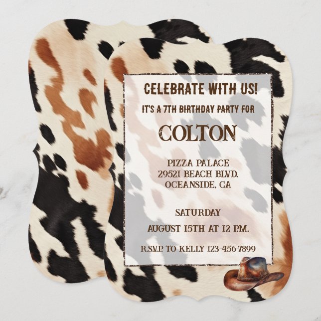 Brown Cream Black Western Cowhide Invitation (Front/Back)