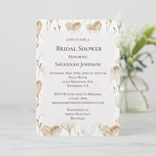 Brown Cream Boho Hearts Bridal Shower Invitation (Standing Front)