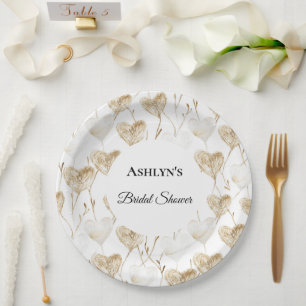 Brown Cream Boho Hearts Bridal Shower Paper Plate