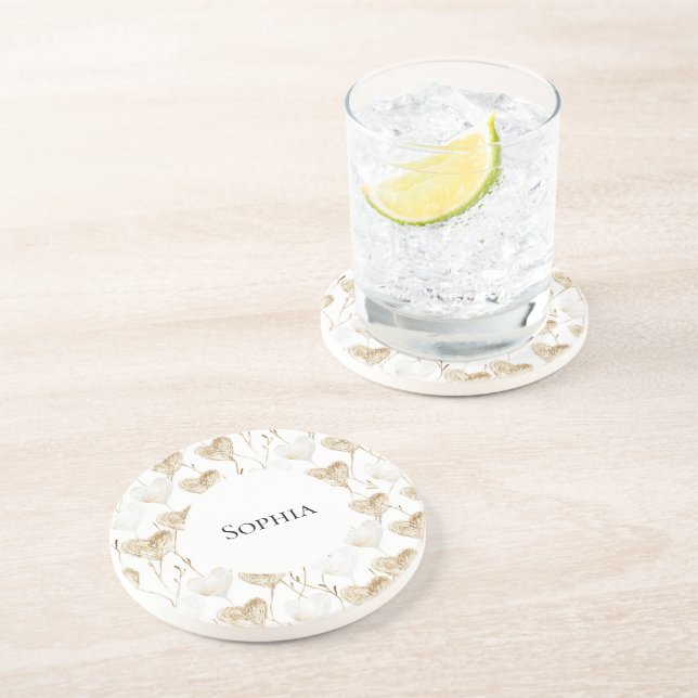 Brown Cream Boho Hearts   Coaster (Side)