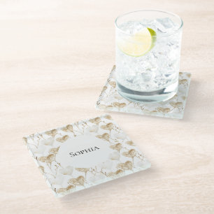 Brown Cream Boho Hearts Glass Coaster