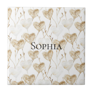 Brown Cream Boho Hearts Tile
