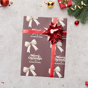 Brown cream bow retro Christmas Wrapping Paper