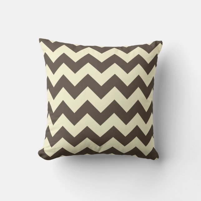 Brown & Cream Chevron Zigzag Pattern Throw Pillow (Front)