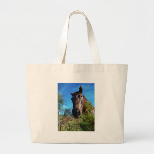 Brown & Cream Coloured Horse blue sky Large Tote Bag