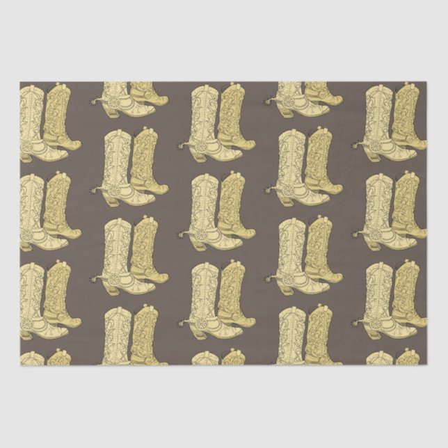 Brown Cream Cowboy Boots Tissue Paper (Front)