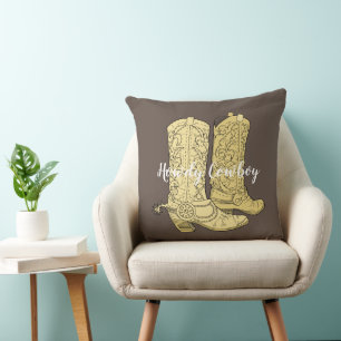Brown Cream Cowgirl Cowboy Boots Cushion