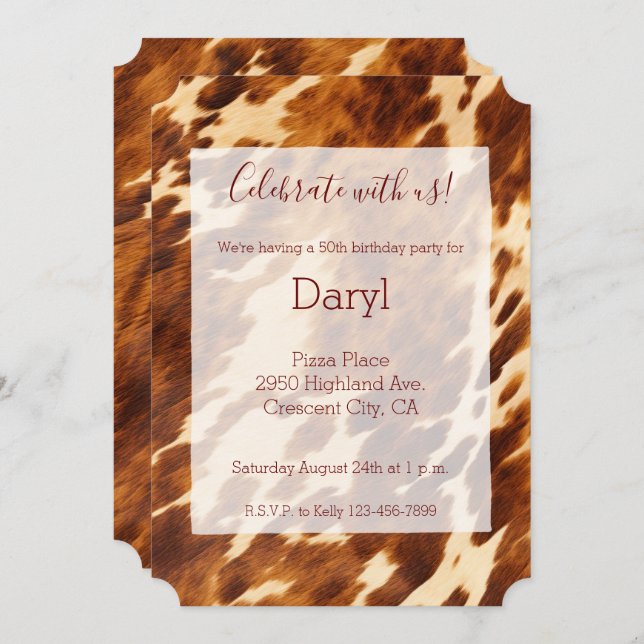 Brown Cream Cowhide Animal Print Invitation (Front/Back)