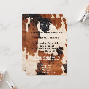 Brown Cream Cowhide Cowboy Cowgirl Baby Shower Invitation