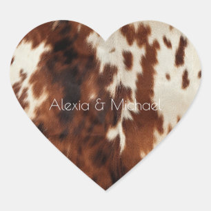 Brown Cream Cowhide Heart Sticker