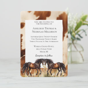 Brown Cream Cowhide Horses Wedding Invitation