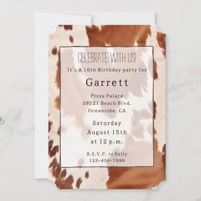 Brown Cream Cowhide Invitation (Front)