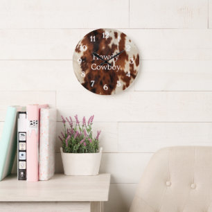 Brown Cream Cowhide  Large Clock