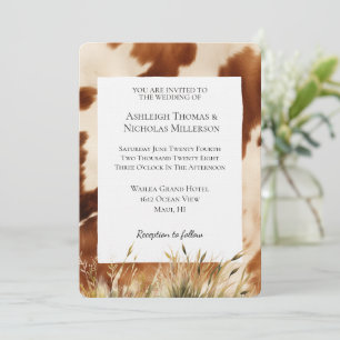 Brown Cream Cowhide Wedding  Invitation