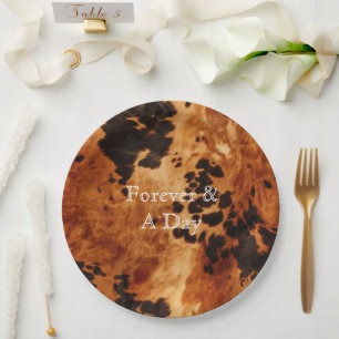 Brown Cream Cowhide Wedding Paper Plate