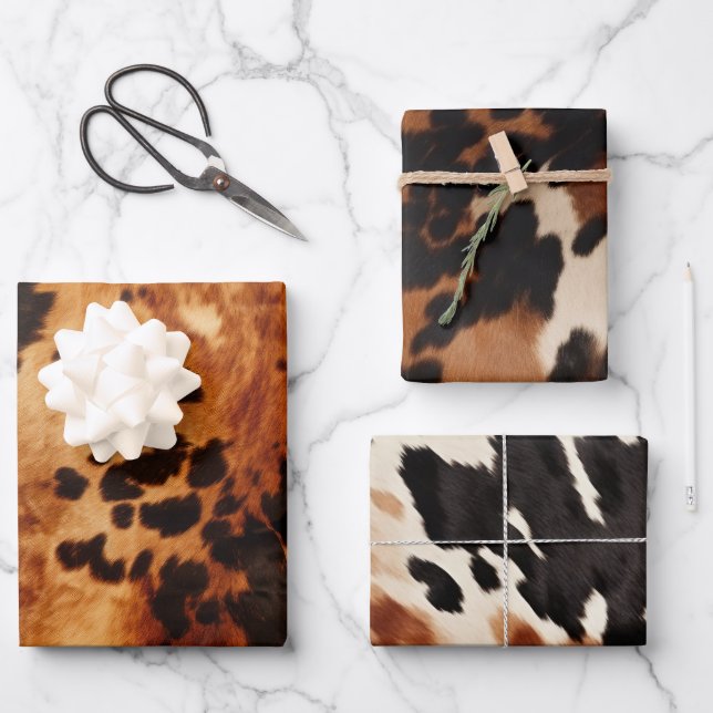 Brown Cream Cowhide Wedding Wrapping Paper Sheet (Front)