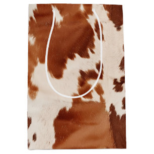 Brown Cream Cowhide Western Medium Gift Bag