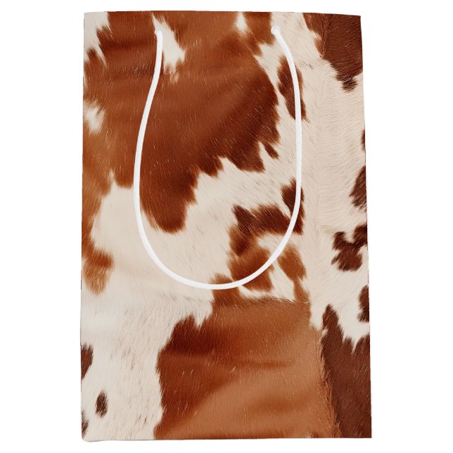 Brown Cream Cowhide Western Medium Gift Bag (Front)