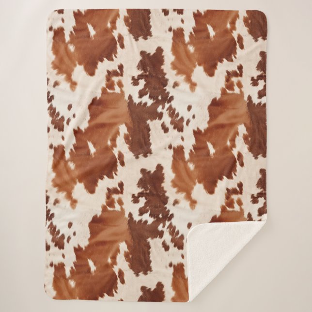 Brown Cream Cowhide Western Sherpa Blanket (Front)