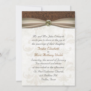 Brown & Cream Damask Wedding Invitation