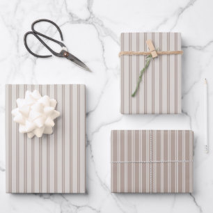 Brown Cream Double Stripes Birthday Wrapping Paper Sheet