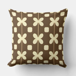 Brown Cream Floral Geometric Neutral Classic Decor Cushion