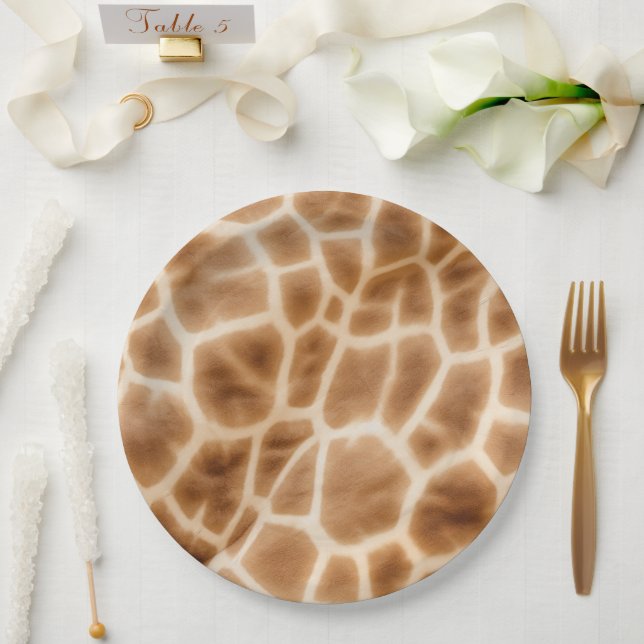 Brown Cream Giraffe Animal Safari Paper Plate (Wedding)