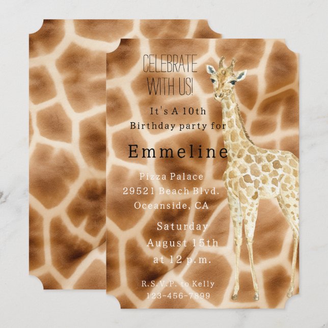 Brown Cream Giraffe Invitation (Front/Back)