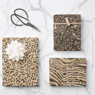 Brown Cream Glitter Leopard Print     Wrapping Paper Sheet