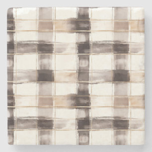 Brown Cream Gold Stripes Stone Coaster