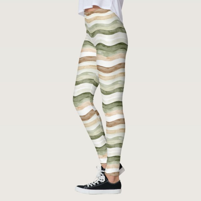 Brown Cream Green Stripes Leggings (Left)