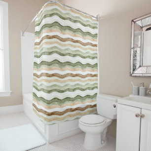 Brown Cream Green Stripes Shower Curtain