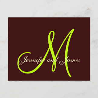 Brown Cream Green Wedding RSVP Card Monogram