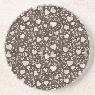 Brown Cream Hearts Coaster