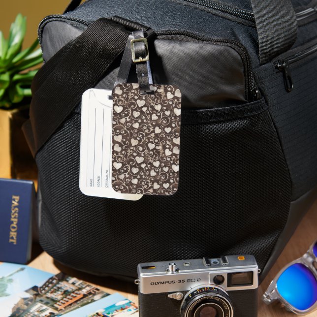 Brown Cream Hearts Luggage Tag (Front & Back)