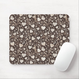Brown Cream Hearts Mouse Mat
