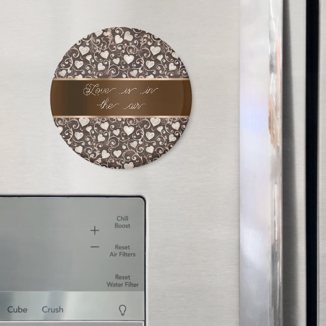 Brown Cream Hearts Ribbon   Magnet (In Situ (Fridge))
