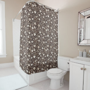 Brown Cream Hearts Shower Curtain