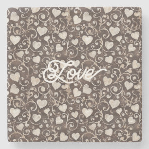 Brown Cream Hearts Stone Coaster