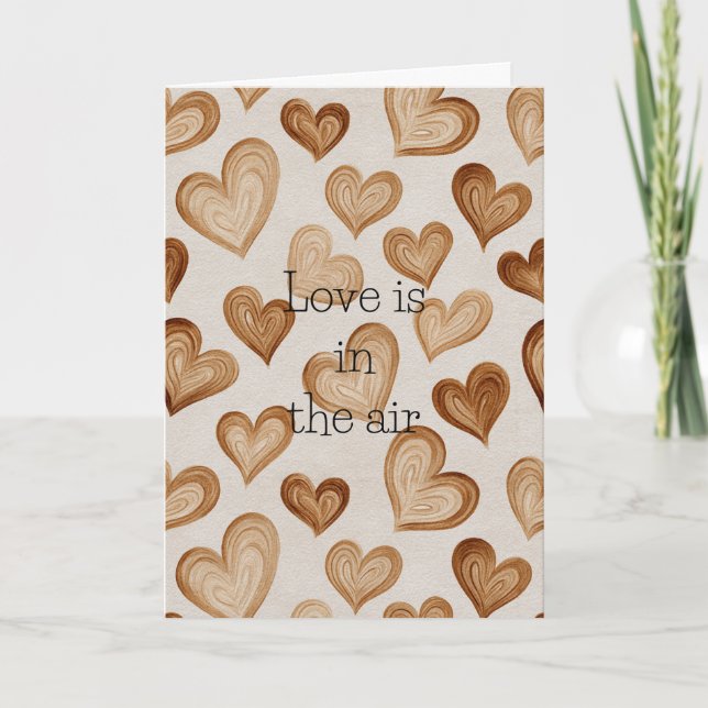 Brown Cream Hearts Stripes Love Card (Front)