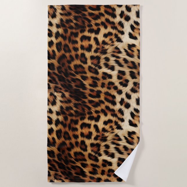 Brown Cream Leopard Animal  Beach Towel (Front)