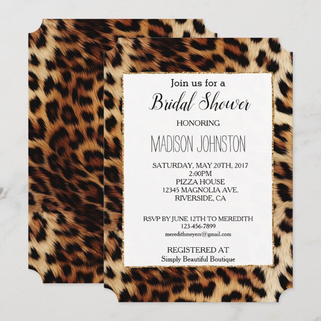 Brown Cream Leopard Animal  Invitation (Front/Back)
