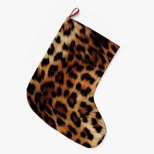 Brown Cream Leopard Animal  Large Christmas Stocking