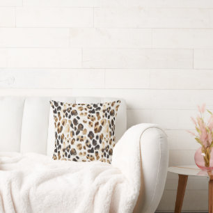 Brown Cream Leopard Animal Print Cushion
