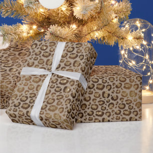 Brown Cream Leopard Animal Print Glitter    Wrapping Paper