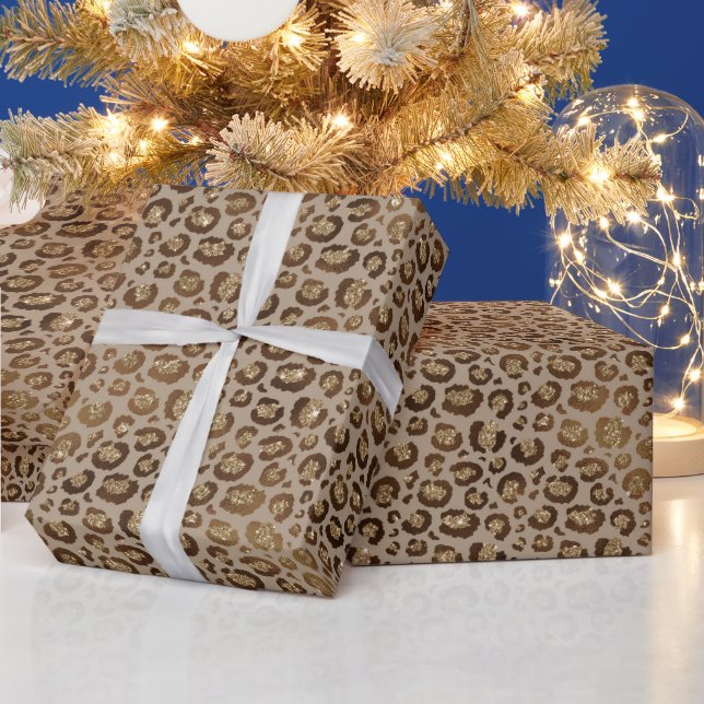 Brown Cream Leopard Animal Print Glitter    Wrapping Paper (Holidays)