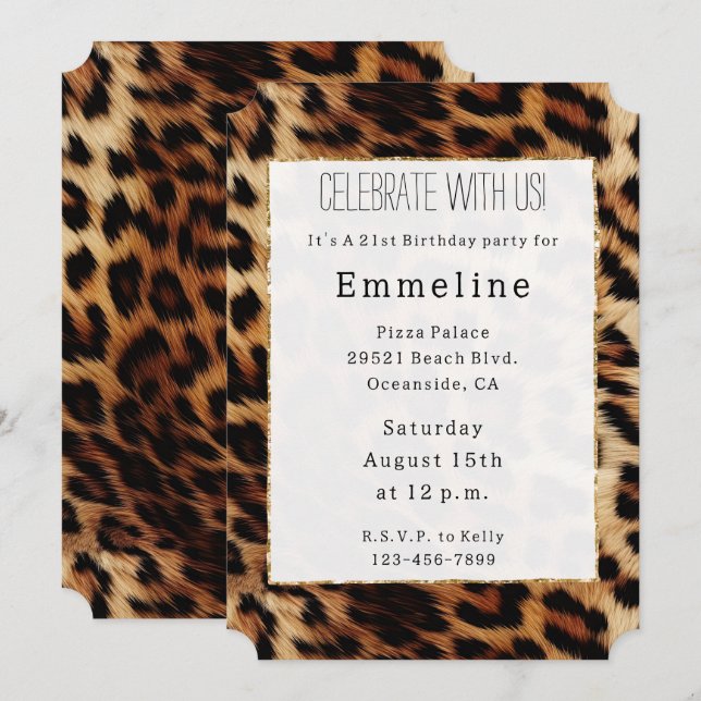 Brown Cream Leopard Animal Print  Invitation (Front/Back)