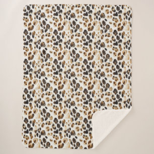 Brown Cream Leopard Animal Print Sherpa Blanket