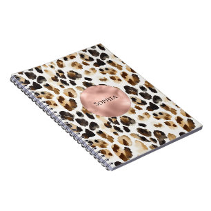 Brown Cream Leopard Animal Rose Gold Glam Notebook