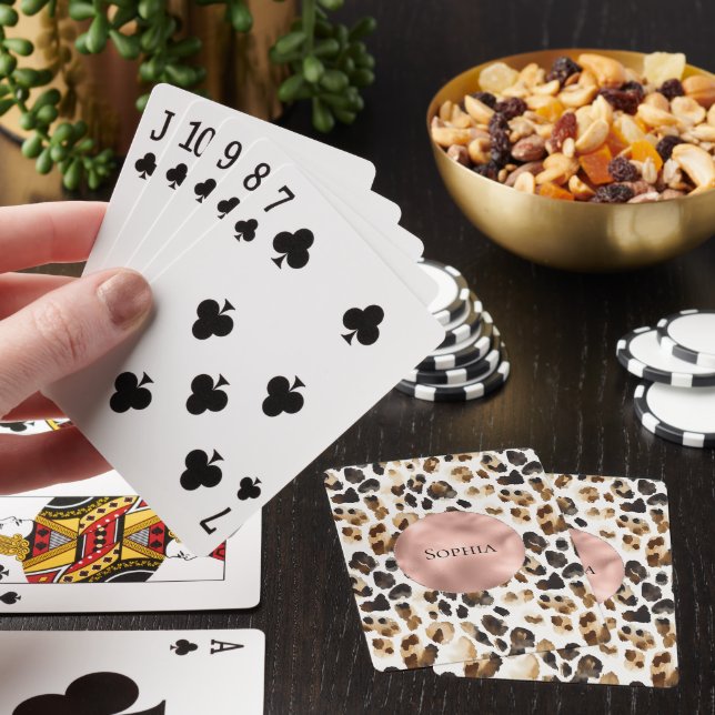 Brown Cream Leopard Animal Rose Gold Glam Playing Cards (In Situ)